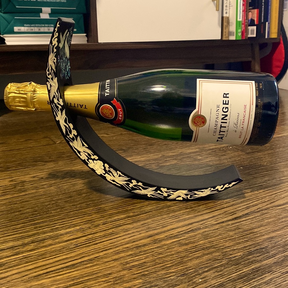 Wood & mother of pearl wine holder